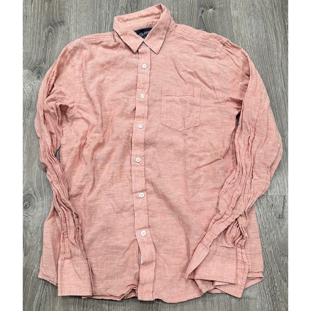 American Rag Shirt Men's Small Coral Preppy Y2K Button Up Linen Cotton‎ Shirt